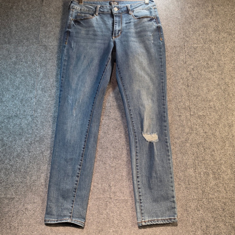 Bebe Heartbreaker Skinny Jeans Women's 30 Blue Distressed Rhinestone Pocket Y2K